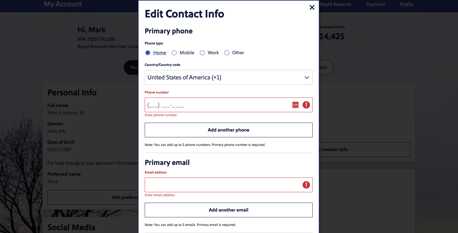 Southwest Airlines Edit Email